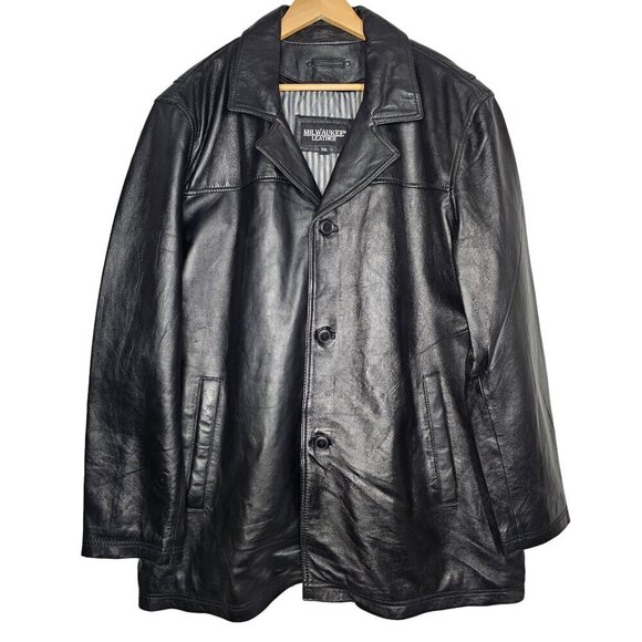 Vintage Milwaukee Leather Mens Black Genuine‎ Leather Coat Jacket Oversized XXL - Picture 1 of 13